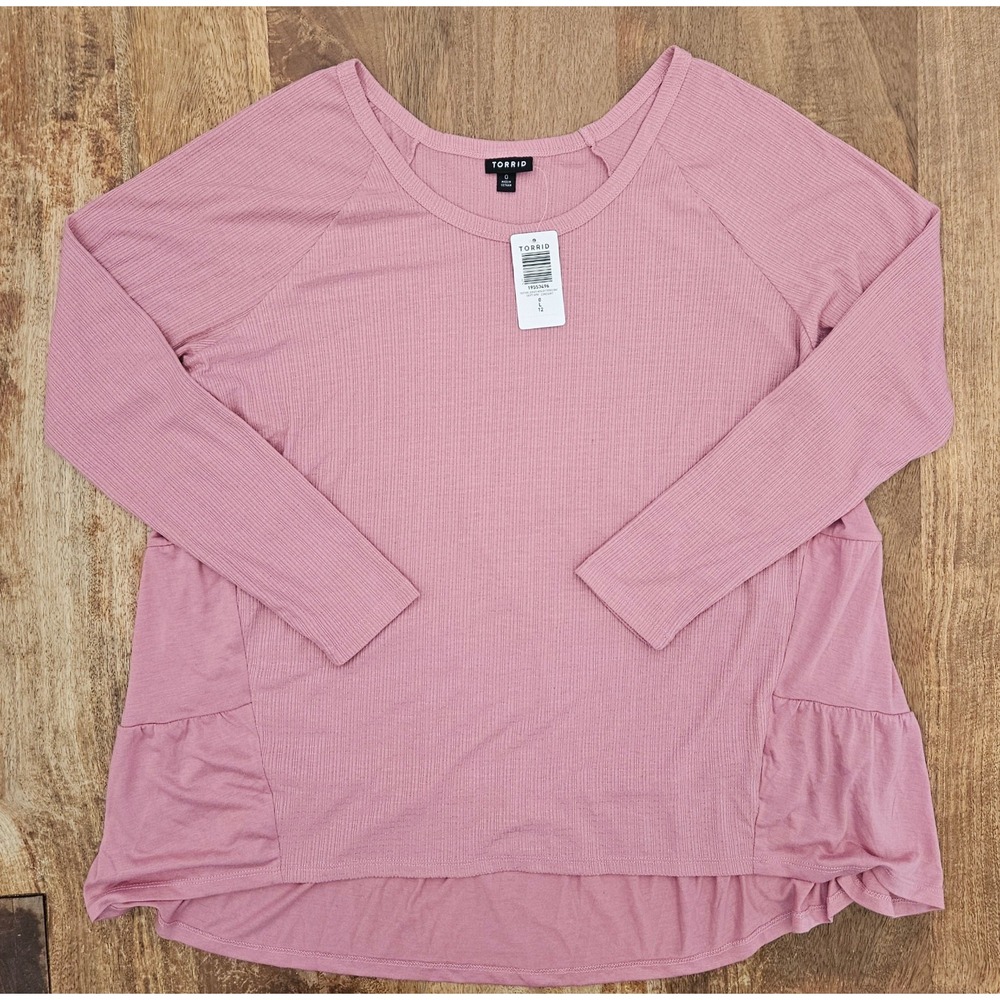 Torrid Textured Top Womens 0 (Size 12) Pink Tiered Babydoll Tunic Jersey Henley